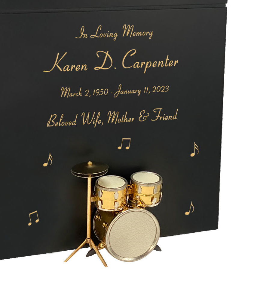 Gold Drum Set Wood Adult Cremation Urn - Miniature Drum Set - Photo Option