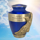 Soaring Eagle Gold Band Blue Adult Urn - Pro Laser Engraving - Burial Vault Option