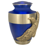 Soaring Eagle Gold Band Blue Adult Urn - Pro Laser Engraving - Burial Vault Option