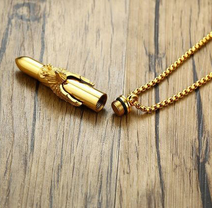 Gold Eagle Bullet Pendant Unisex Cremation Urn - Love Charms™ Option