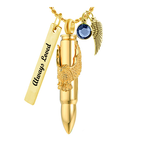 Gold Eagle Bullet Pendant Unisex Cremation Urn - Love Charms™ Option