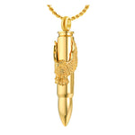 Gold Eagle Bullet Pendant Unisex Cremation Urn - Love Charms™ Option