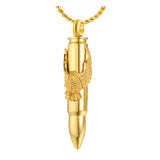 Gold Eagle Bullet Pendant Unisex Cremation Urn - Love Charms™ Option