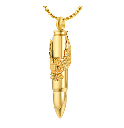 Gold Eagle Bullet Pendant Unisex Cremation Urn - Love Charms™ Option