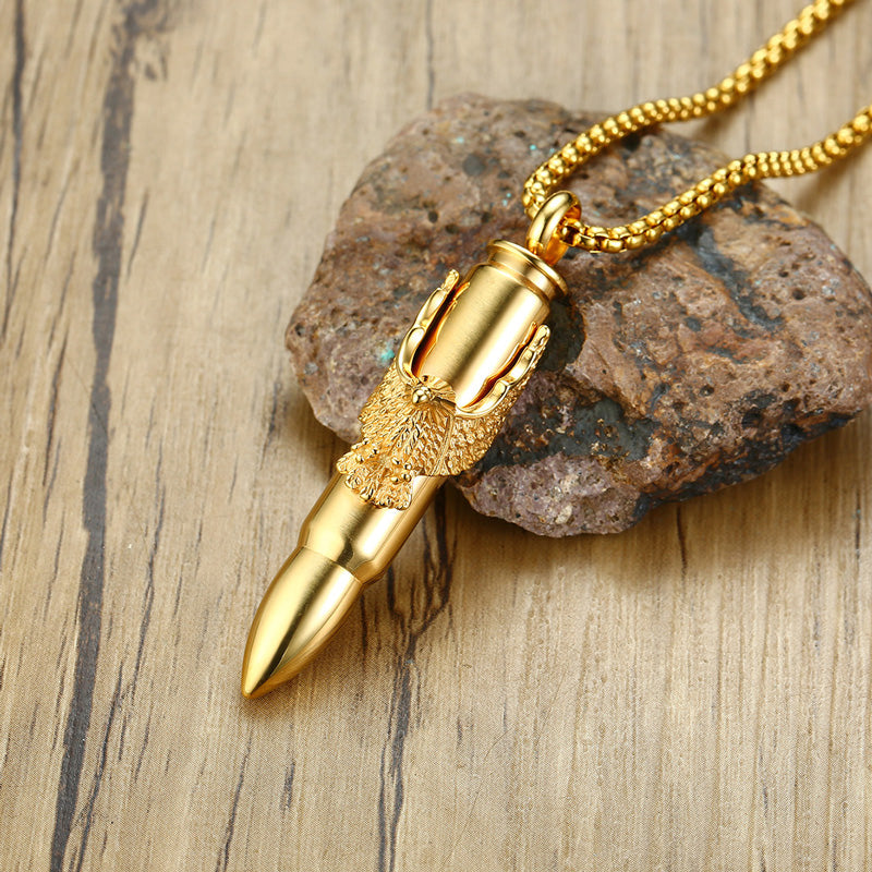 Gold Eagle Bullet Pendant Unisex Cremation Urn - Love Charms™ Option