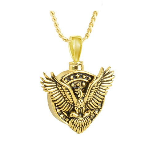 Gold American Eagle Cremation Pendant Urn - Love Charms Option