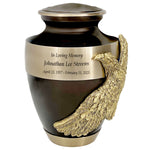 Soaring Eagle Gold Band Brown Adult Urn - Pro Laser Engraving - Burial Vault Option