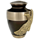 Soaring Eagle Gold Band Brown Adult Urn - Pro Laser Engraving - Burial Vault Option