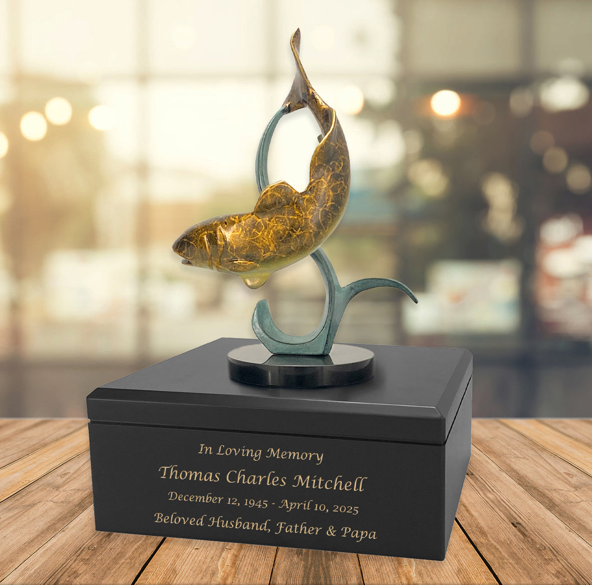 Fresh Water Fishing Art Wood Adult Urn – Handmade Wood Urn