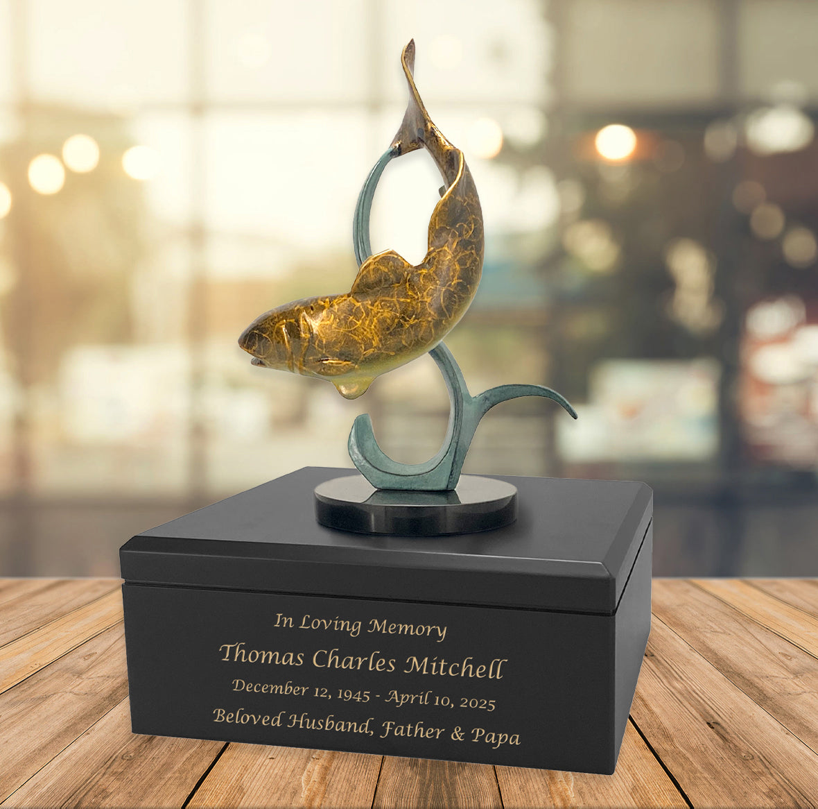 Fresh Water Fishing Art Wood Adult Urn – Handmade Wood Urn