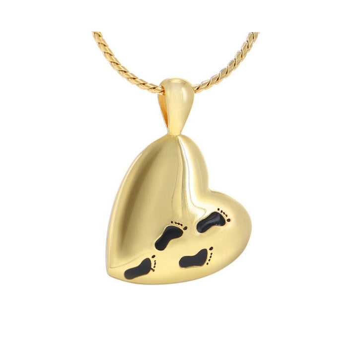 Gold Footprints Across My Heart Pendant Cremation Urn - Love Charms™ Option 