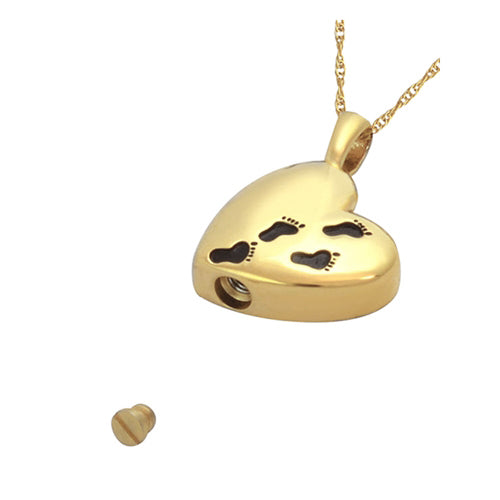 Gold Footprints Across My Heart Pendant Cremation Urn - Love Charms™ Option 