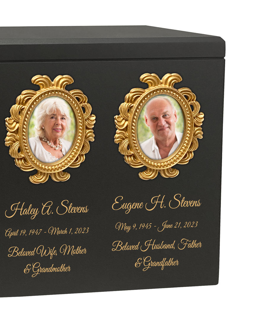 Gold Photo Frames Companion Wood Urn -  Parents Photo Urn - Vault Option