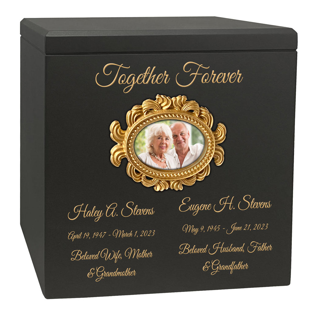Gold Photo Frames Companion Wood Urn -  Parents Photo Urn - Vault Option