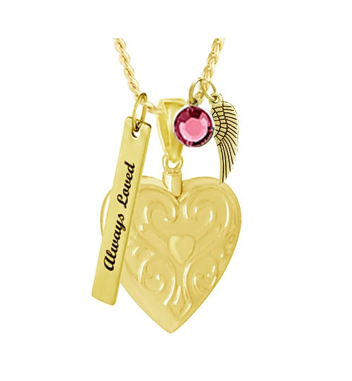 Gold Double Sided Heart Ash Pendant Urn - Love Charms Option