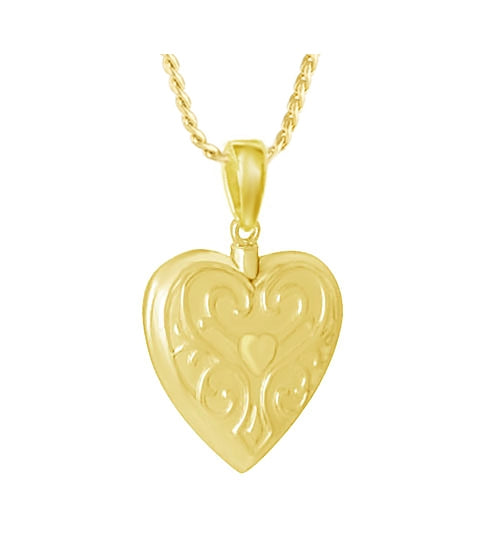 Gold Double Sided Heart Ash Pendant Urn - Love Charms Option