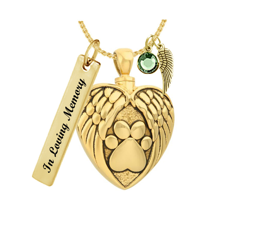 Paws Heart Gold Jewelry Ash Urn - Love Charms™ Option