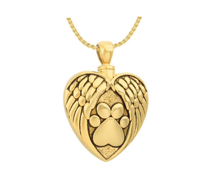 Paws Heart Gold Jewelry Ash Urn - Love Charms™ Option