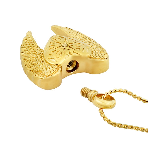 Heart Wings Gold Cremation Pendant Urn - Love Charms Option