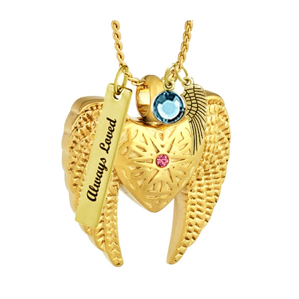 Heart Wings Pink Cremation Pendant Urn - Love Charms Option