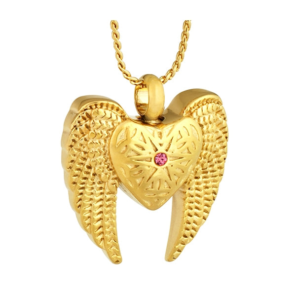 Heart Wings Pink Cremation Pendant Urn - Love Charms Option