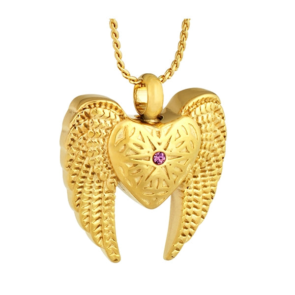 Heart Wings Purple Cremation Pendant Urn - Love Charms Option