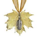 Gold Maple Leaf & Feather Ornament Urn