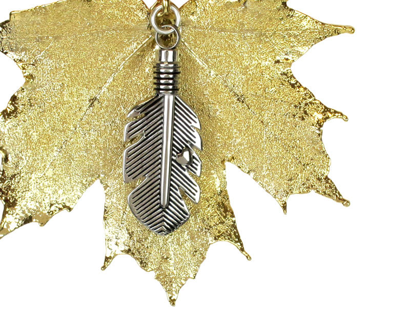 Gold Maple Leaf & Feather Ornament Urn