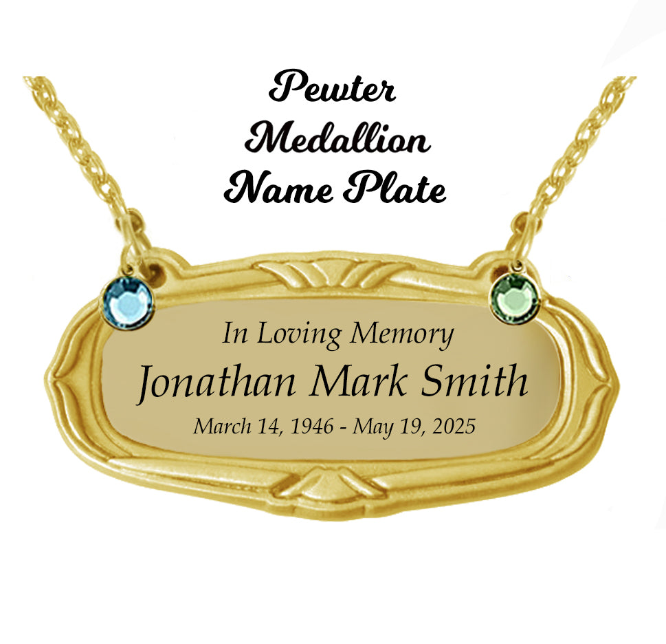 Gold Medallion Urn Name Plates - Birth & Passing Stone Option
