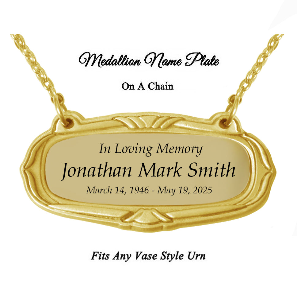 Gold Medallion Urn Name Plates - Birth & Passing Stone Option