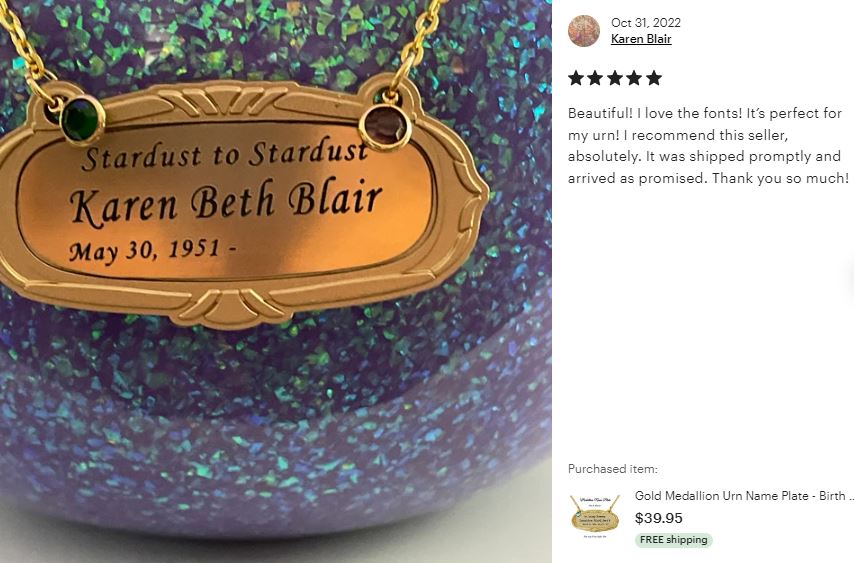 Gold Medallion Urn Name Plates - Birth & Passing Stone Option