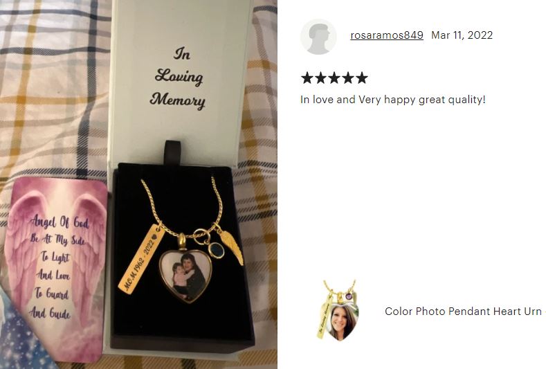Gold Photo Pendant Heart Jewelry Urn - Love Charms® Option