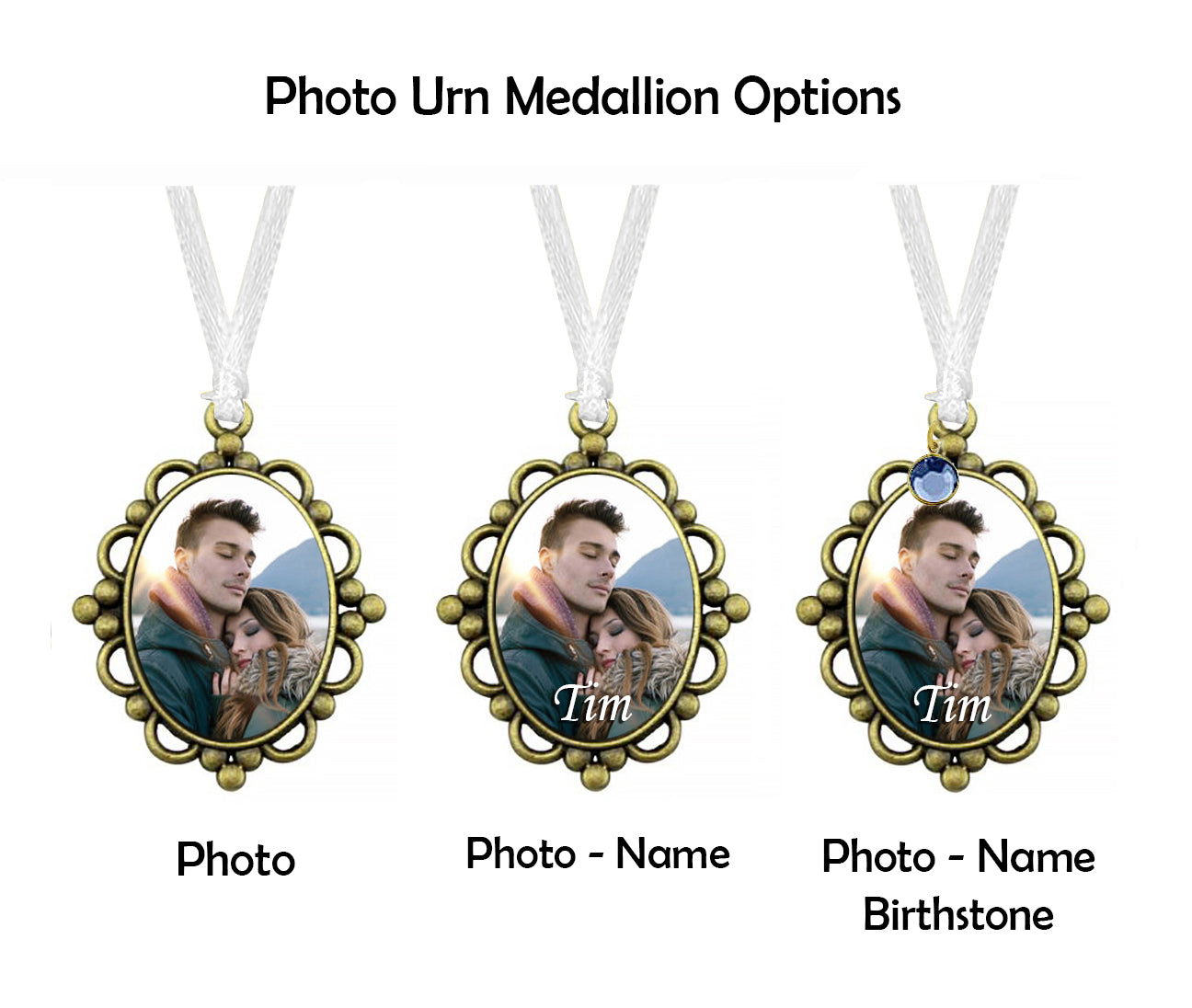 Gold Frame Photo Urn Medallion - Name & Birthstone Option