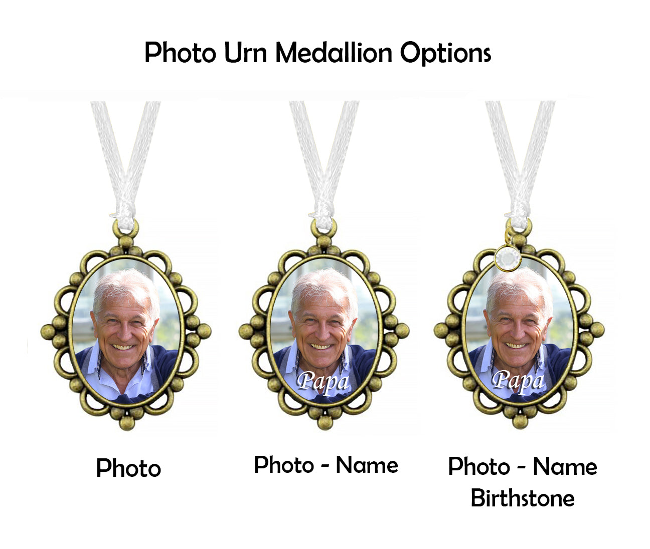Gold Frame Photo Urn Medallion - Name & Birthstone Option