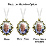 Gold Frame Photo Urn Medallion - Name & Birthstone Option