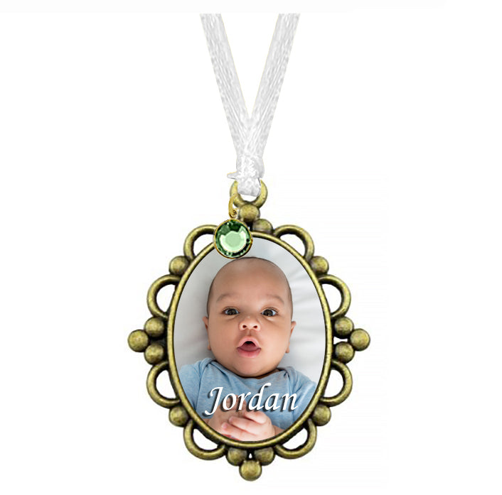 Gold Frame Photo Urn Medallion - Name & Birthstone Option
