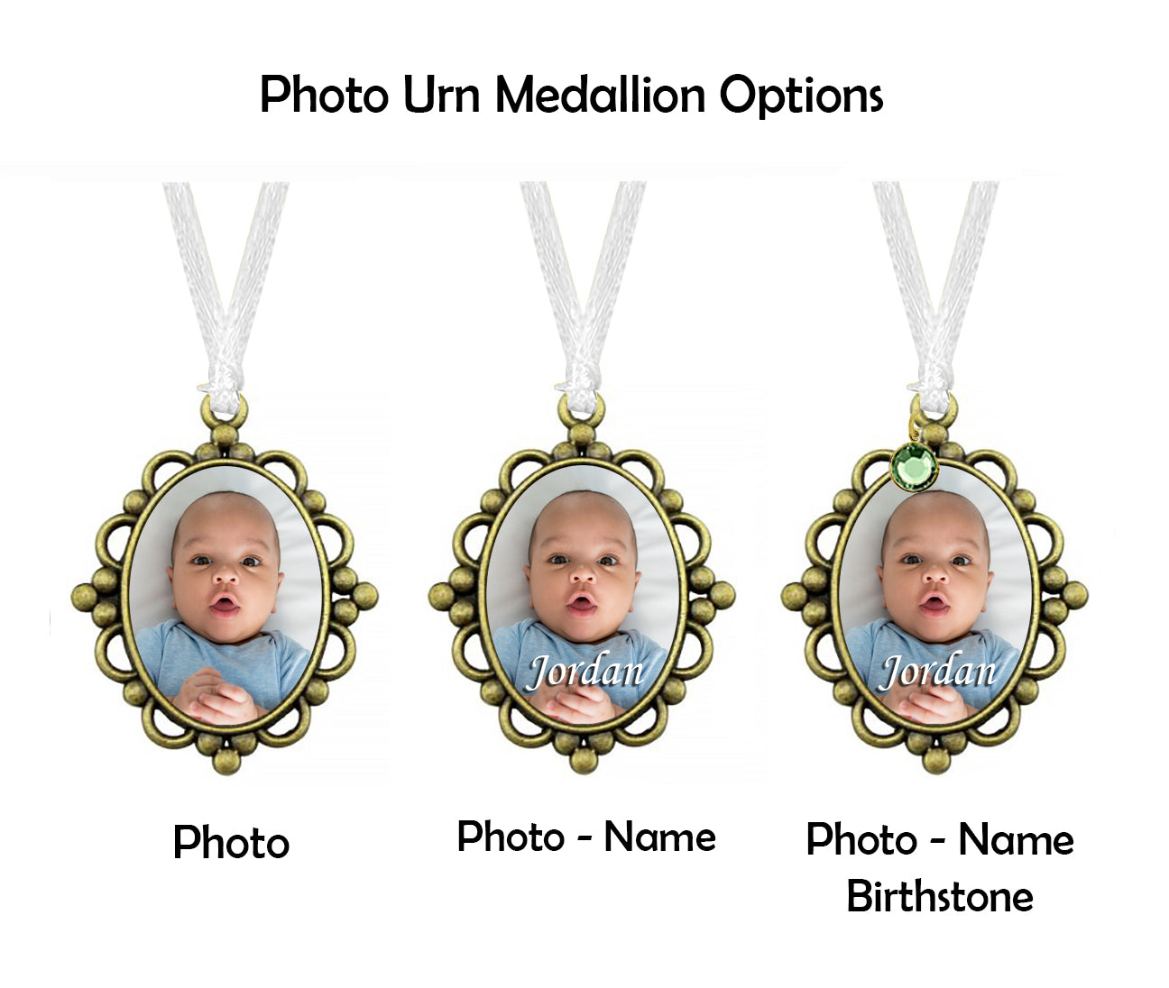 Gold Frame Photo Urn Medallion - Name & Birthstone Option