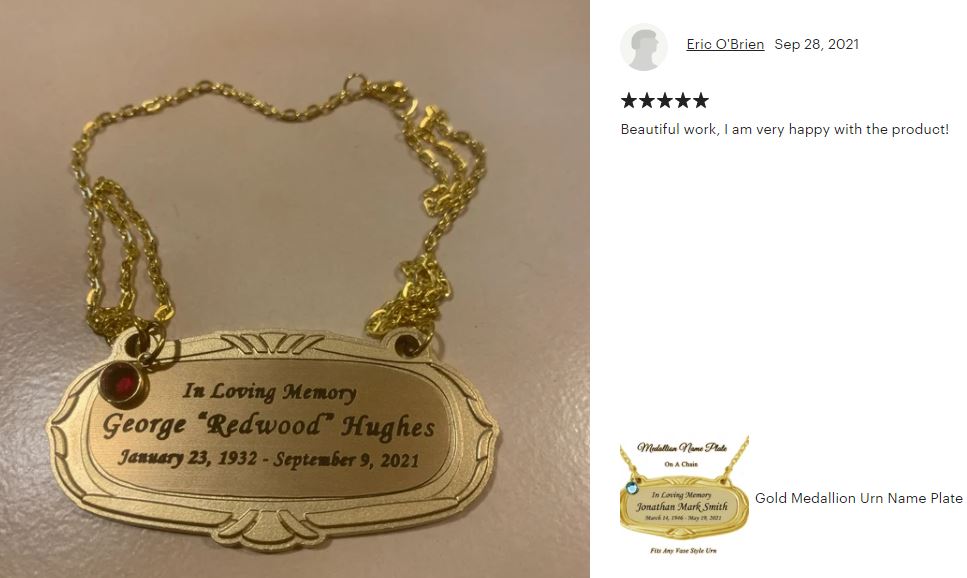 Gold Medallion Urn Name Plates - Birth & Passing Stone Option