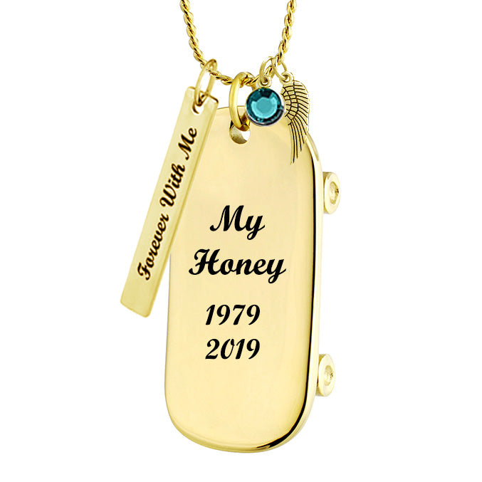 Skateboard Gold Pendant Ash Urn - Love Charms™ Option 
