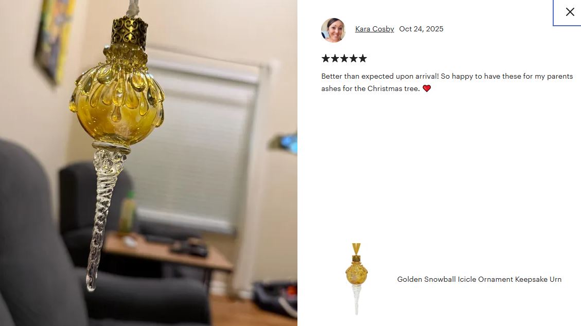 Golden Snowball Icicle Ornament Keepsake - Love Charms® Option
