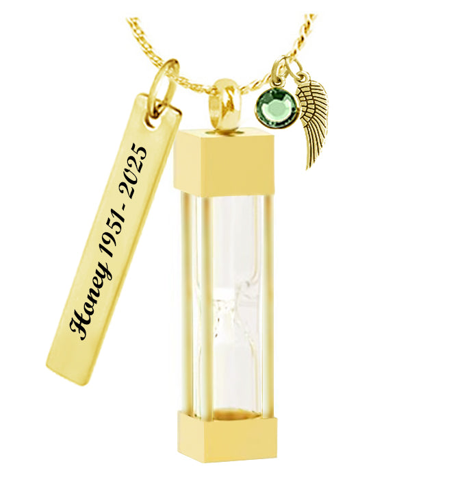 Hourglass Square Gold Necklace Ash Urn - Love Charms™ Option 
