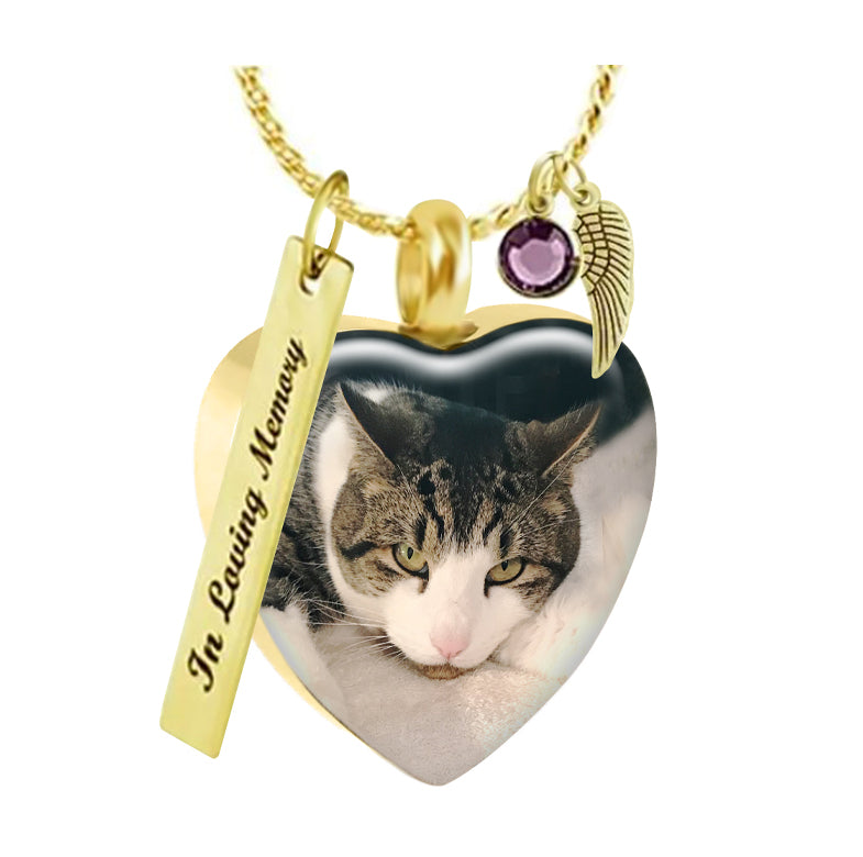 Pet Color Photo Gold Pendant Heart Jewelry Ashes Urn - Love Charms® Option 