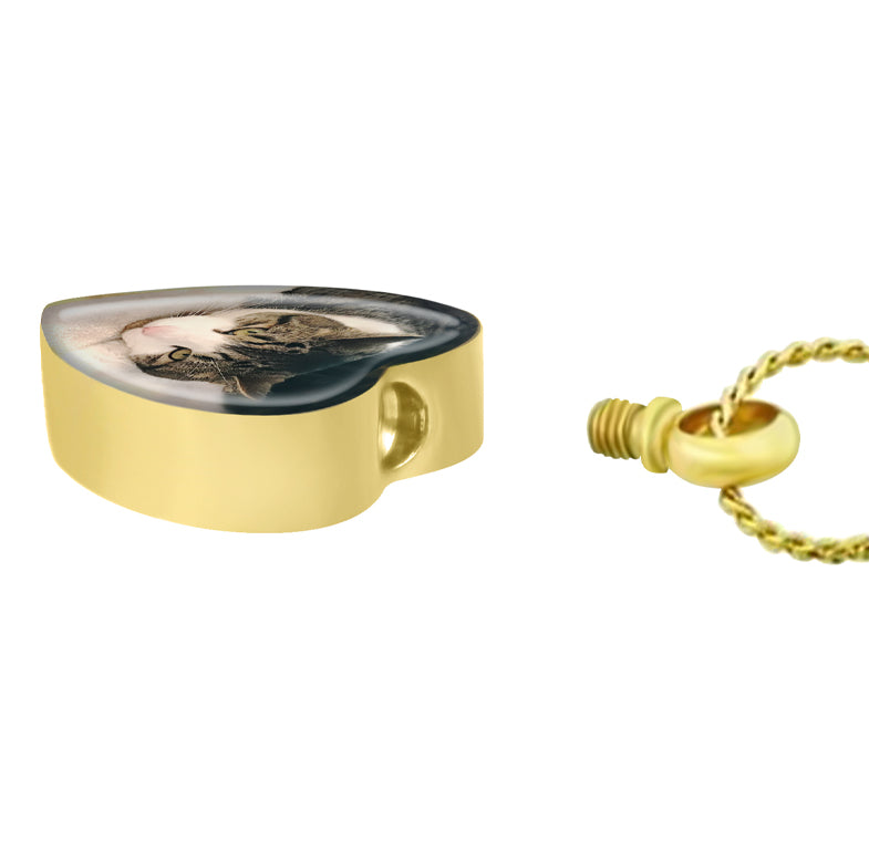 Pet Color Photo Gold Pendant Heart Jewelry Ashes Urn - Love Charms® Option 