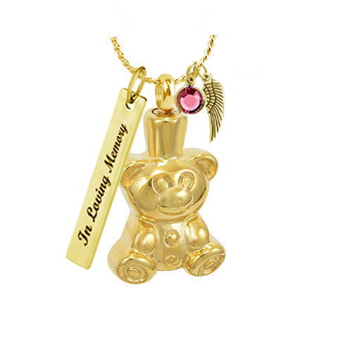Gold Bear Pendant Urn - Love Charms™ Option
