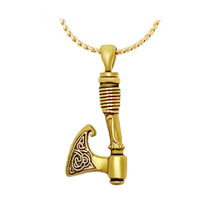 Gold Viking Celtic Axe Ash Pendant Urn - Love Charms™ Option