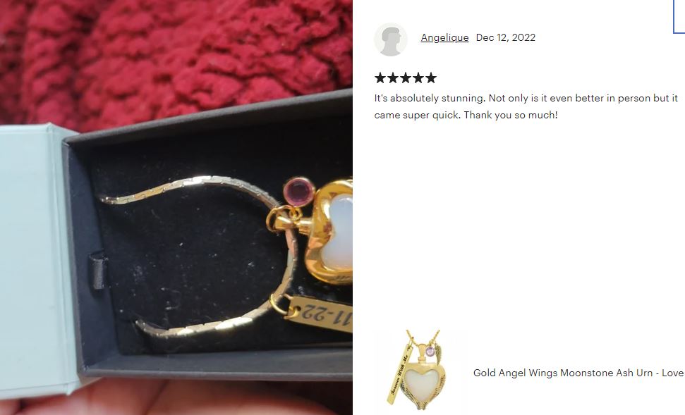 Angel Wings Moonstone Gold Pendant Ash Urn - Love Charms® Option