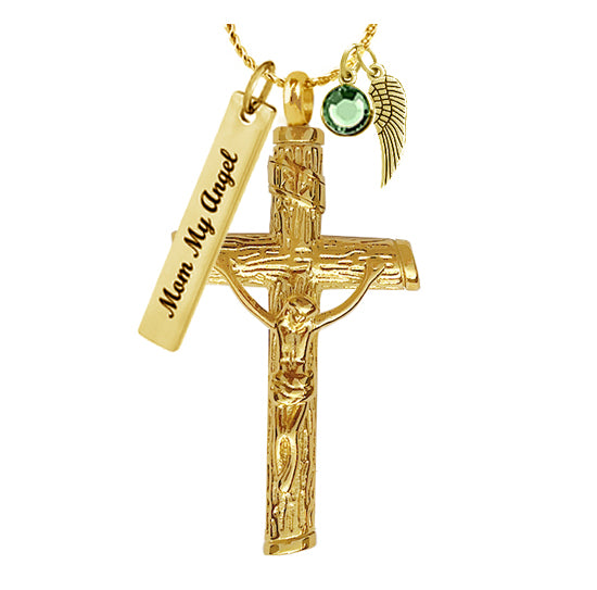 Unisex Gold Wooden Cross Urn - Love Charms® Option