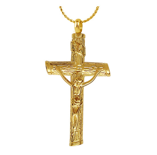 Unisex Gold Wooden Cross Urn - Love Charms™ Option