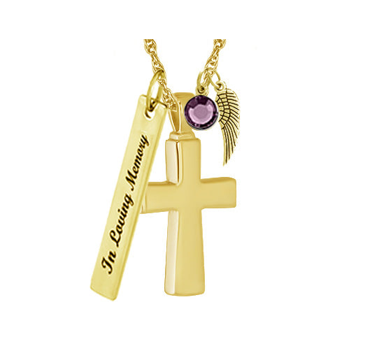 Golden Cross Cremation Pendant Urn - Love Charms™ Option