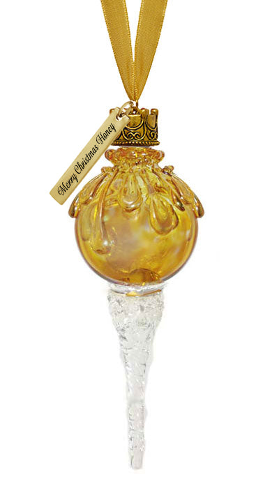 Golden Snowball Icicle Ornament Keepsake - Love Charms® Option